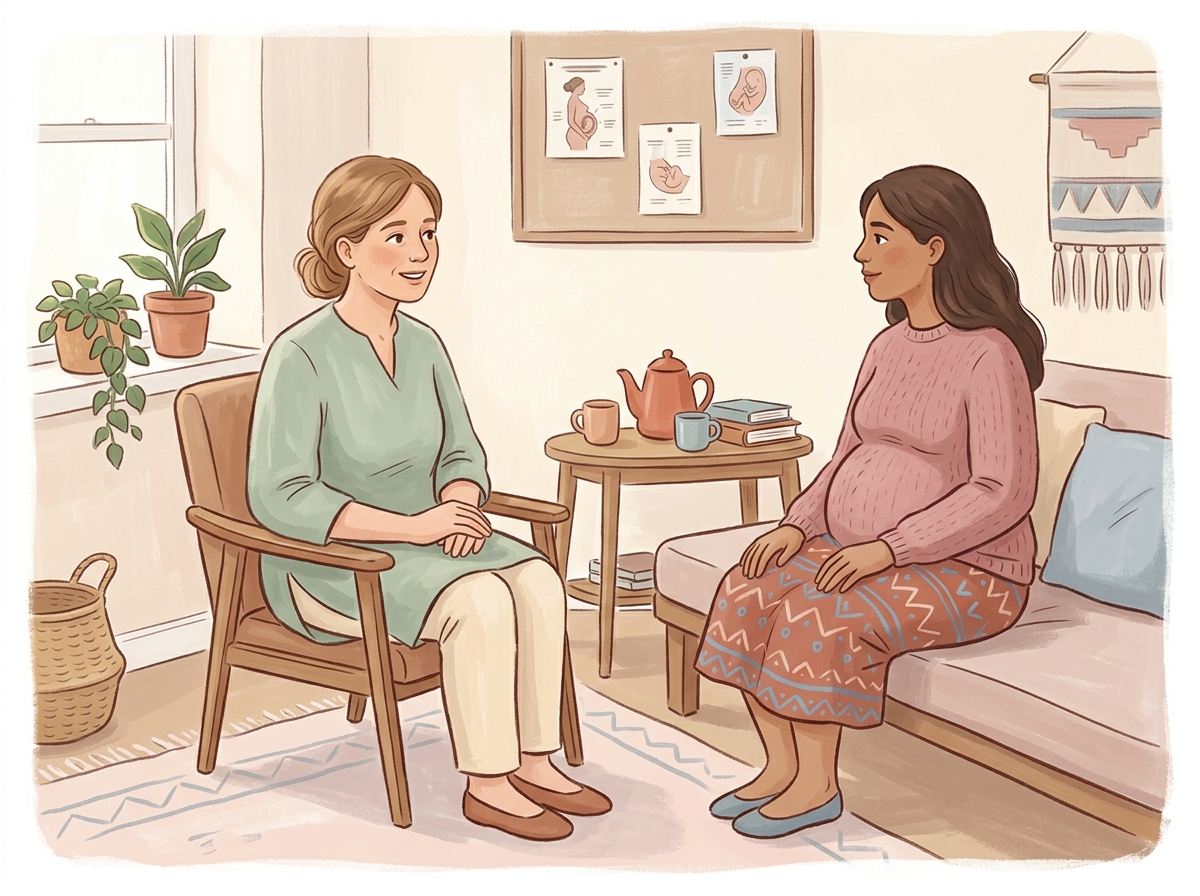 Midwife & Expectant Mother Consultation Scene